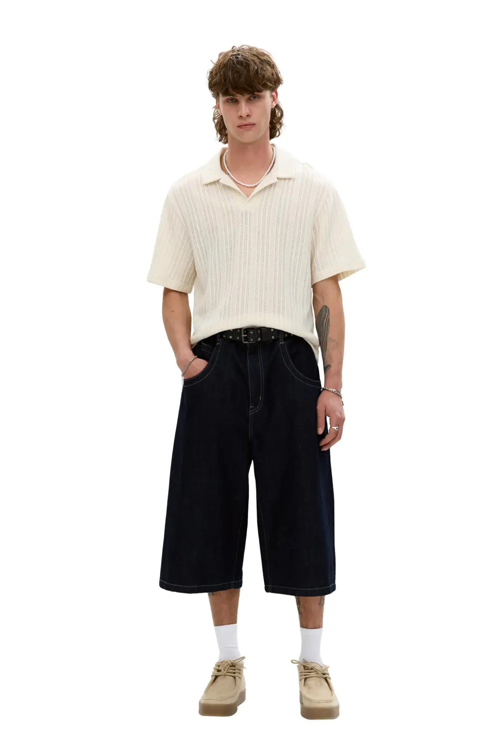 Open-knit polo shirt
