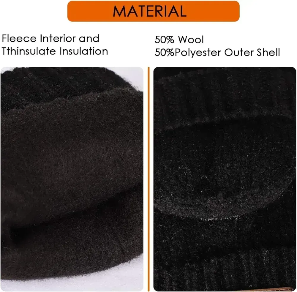 Bodvera Thermal Insulation Fingerless Texting Wool Gloves for Women and Men Winter Warm Knitted Convertible Mittens Flap