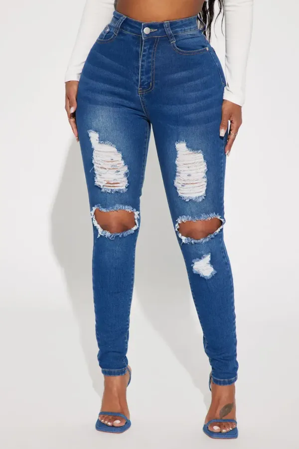San Antonio Ripped Stretch Skinny Jeans - Medium Wash