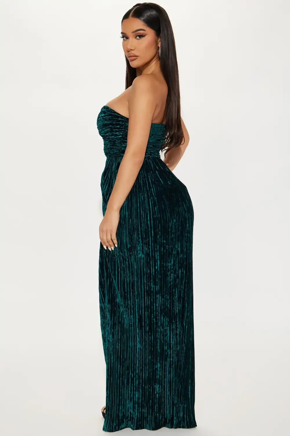 Mila Velvet Plisse Maxi Dress - Hunter