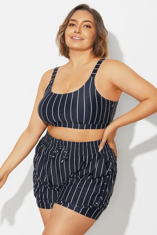 Plus Size Green Check Pinstripe Bikini Top
