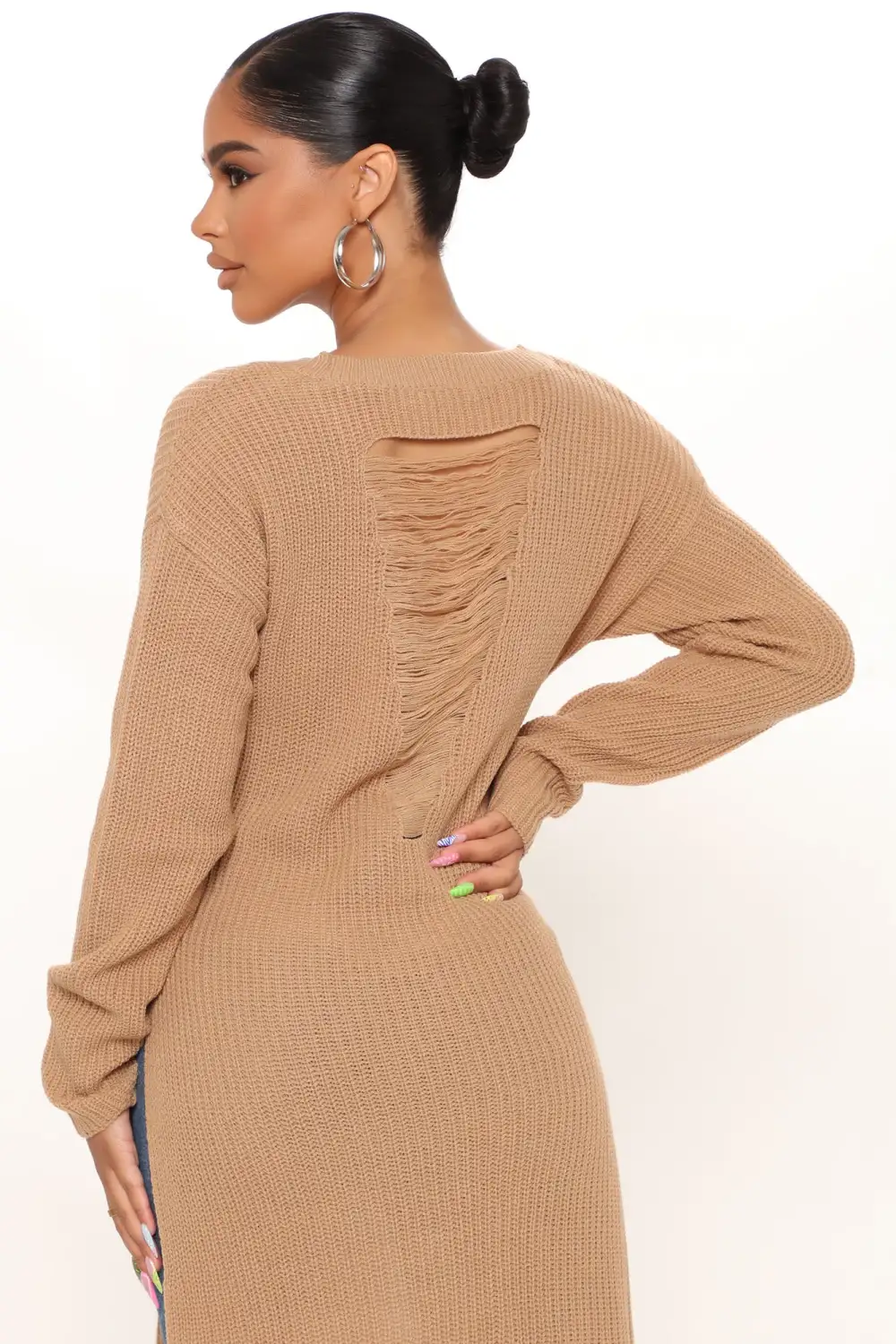 Kara Tie Front Sweater - Tan