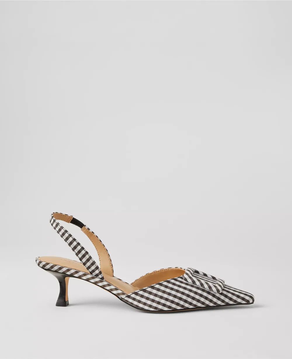 Gingham Buckle Slingback Pumps