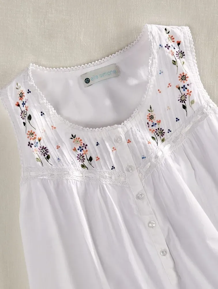 Ella Simone Embroidered Floral Cotton Chemise