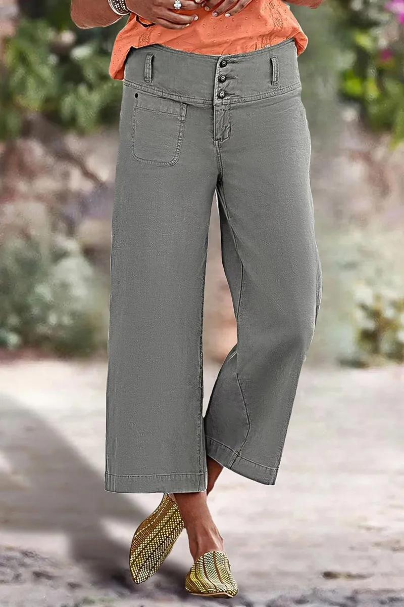 Solid Button Up Wide Leg Crop Low Waist Jeans