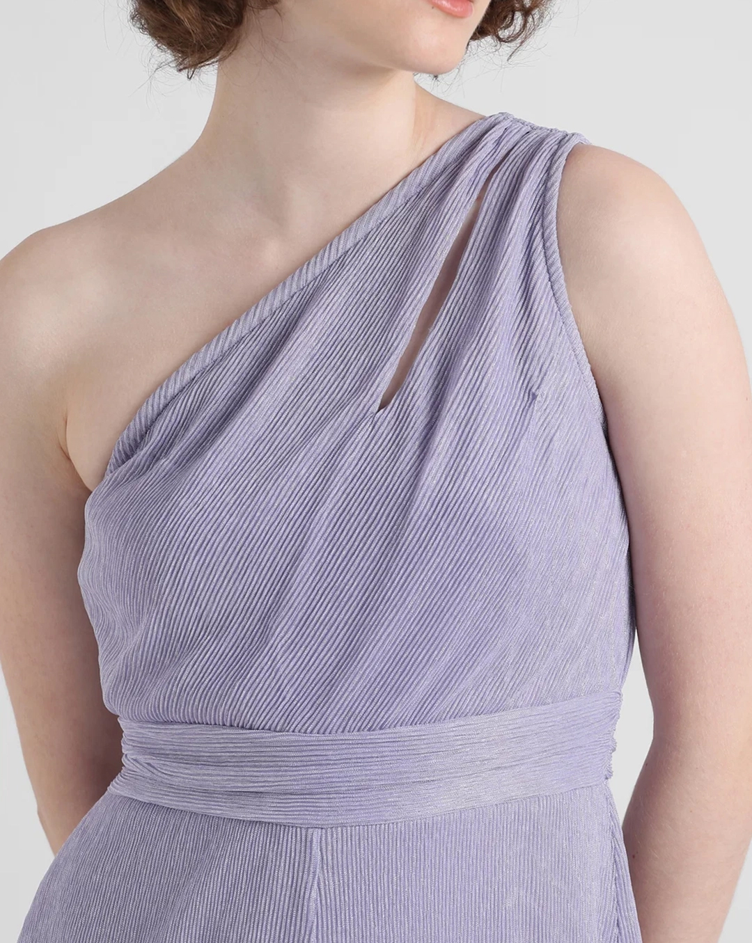 Lavender One Shoulder Printed Cotton Jumpsuit