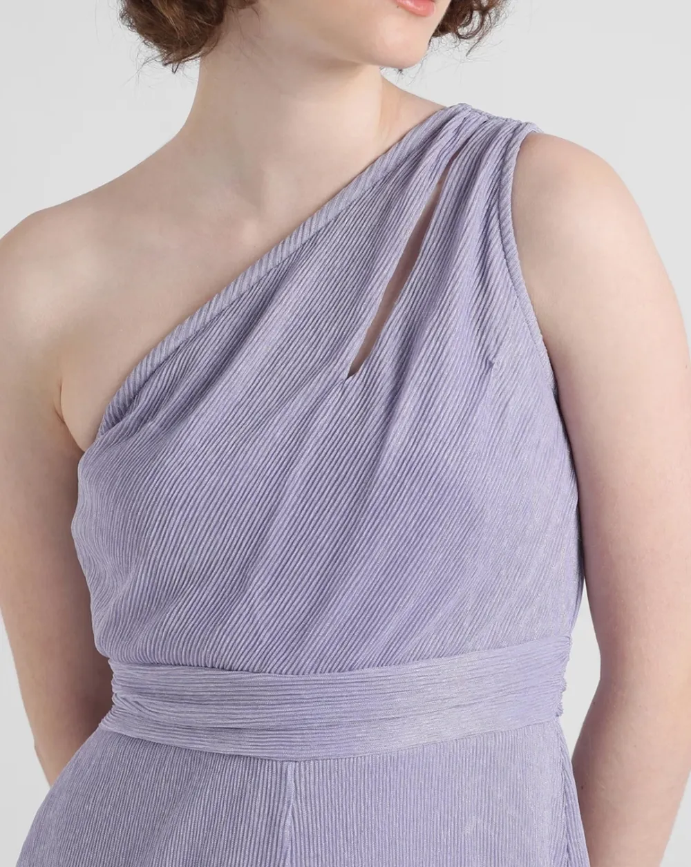 Lavender One Shoulder Printed Cotton Jumpsuit