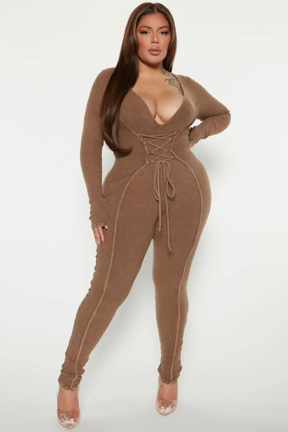 Chicago Ribbed Jumpsuit - Brown