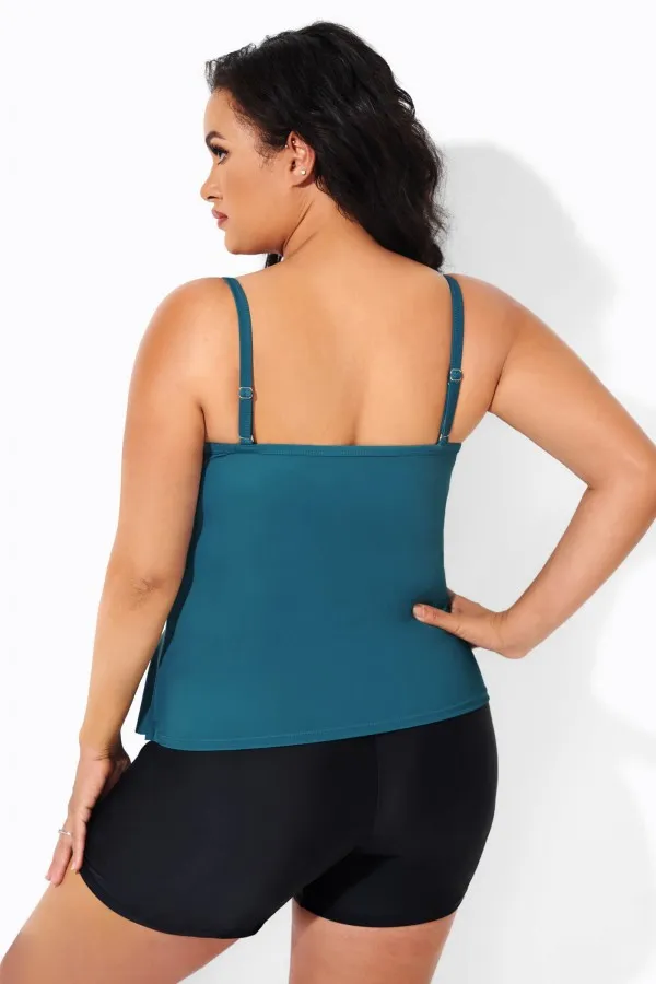 Plus Size Colorblock V-Neck Ruffle Women Tankini Top