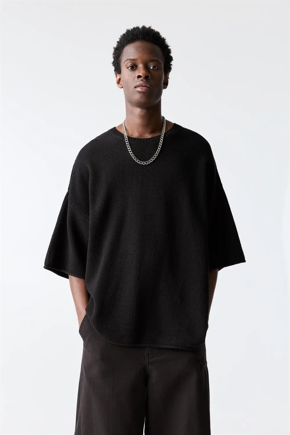 Waffle-knit boxy-fit T-shirt