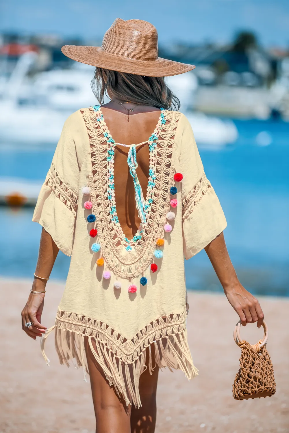 Black Pom Pom Fringe Cover-Up Dress