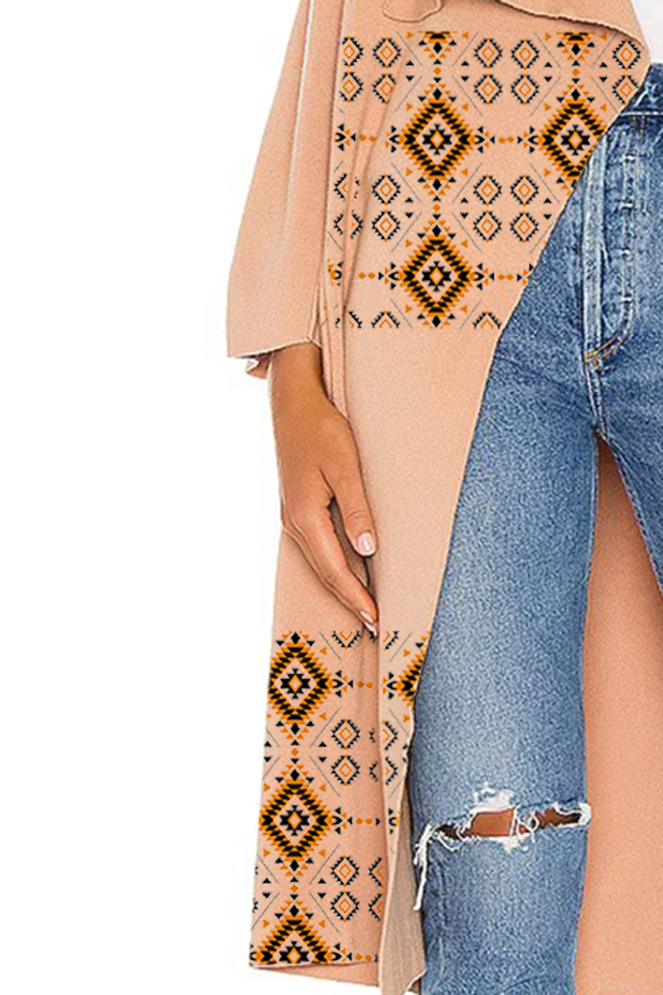 Geometric Print Duster Knit Cardigan