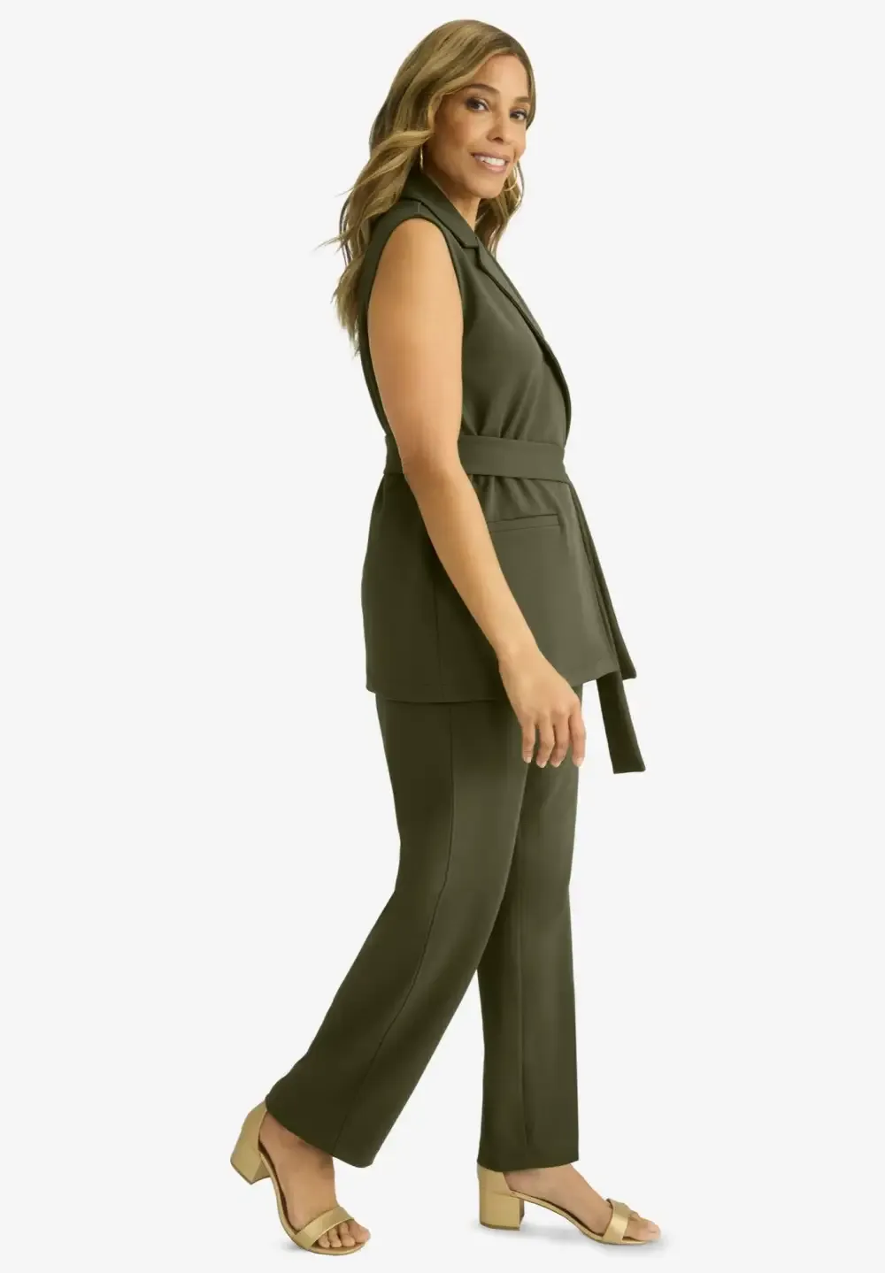 Belted Crepe Vest Set