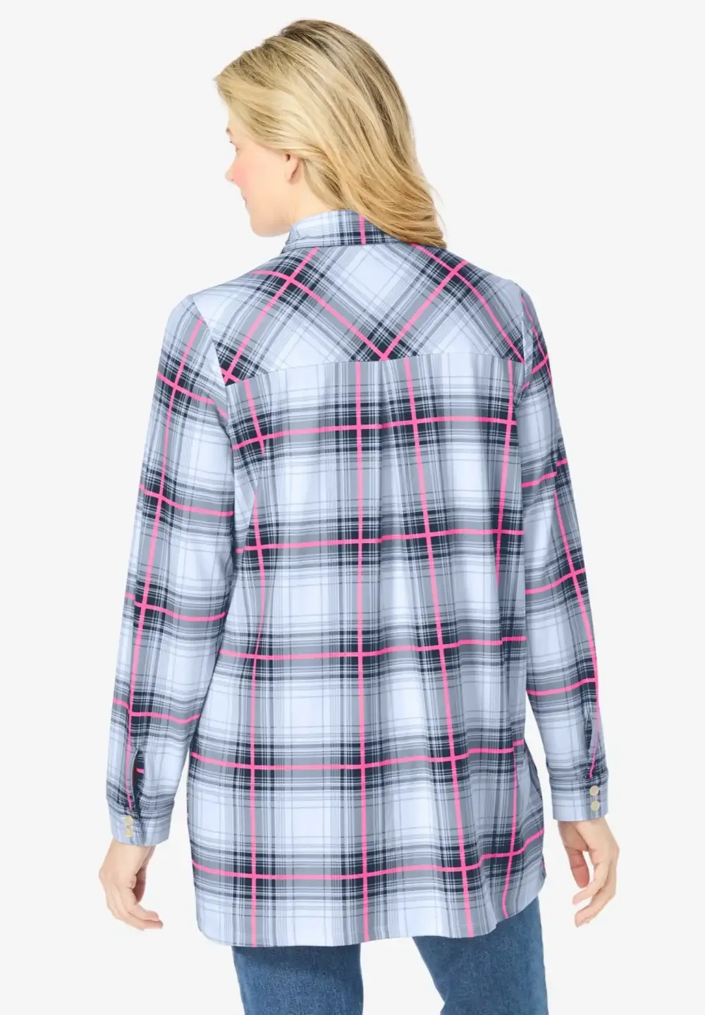 Plaid Knit Tunic With Collar