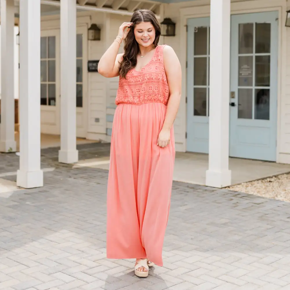 Boho In Lace Jumpsuit, Peach