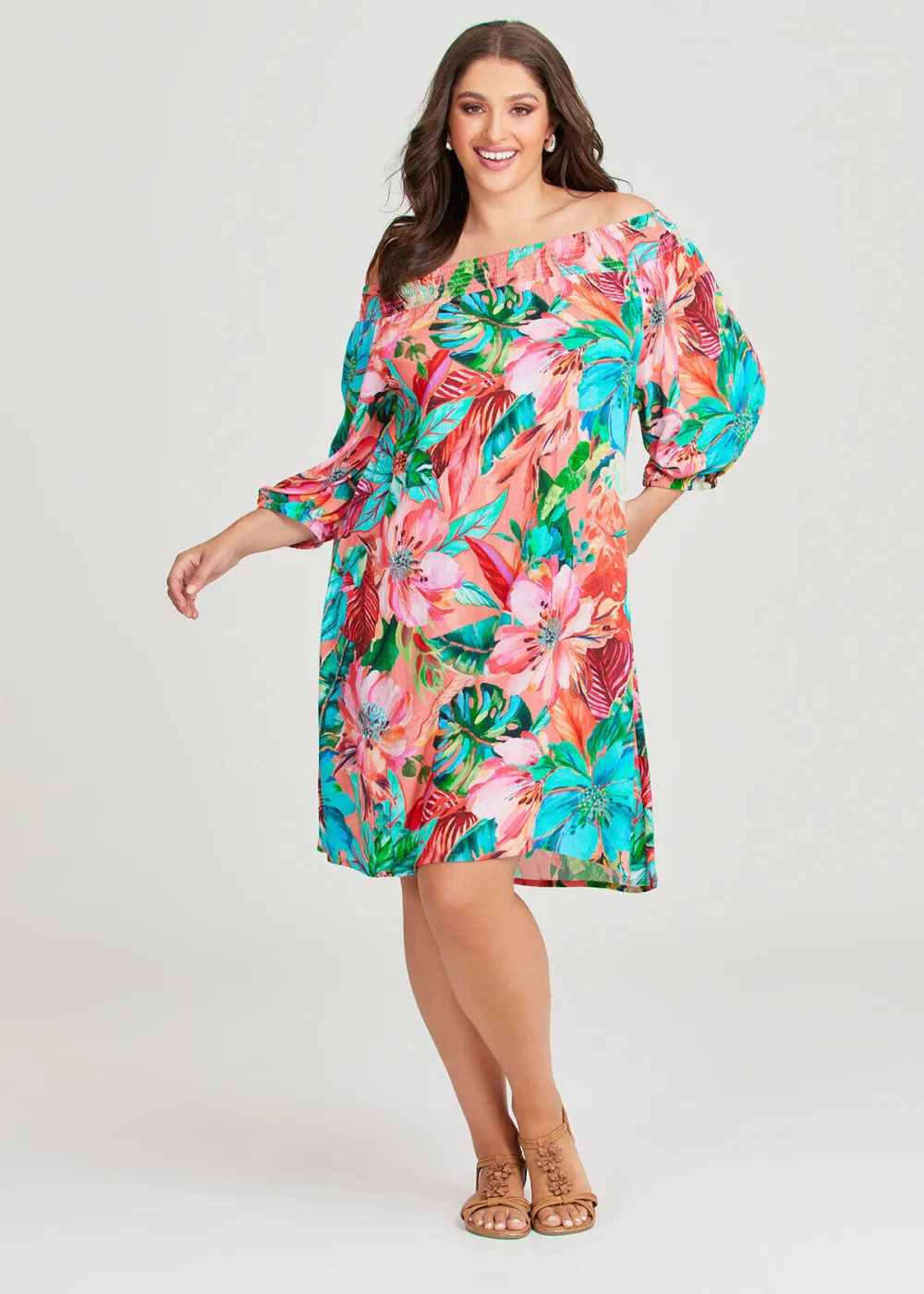 Natural Painted Tropical Dress