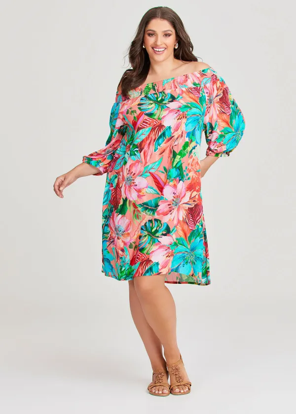 Natural Painted Tropical Dress