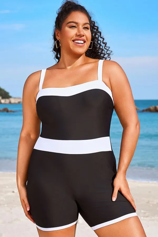 Plus Size Colorblock Black & White One Piece Swimsuit