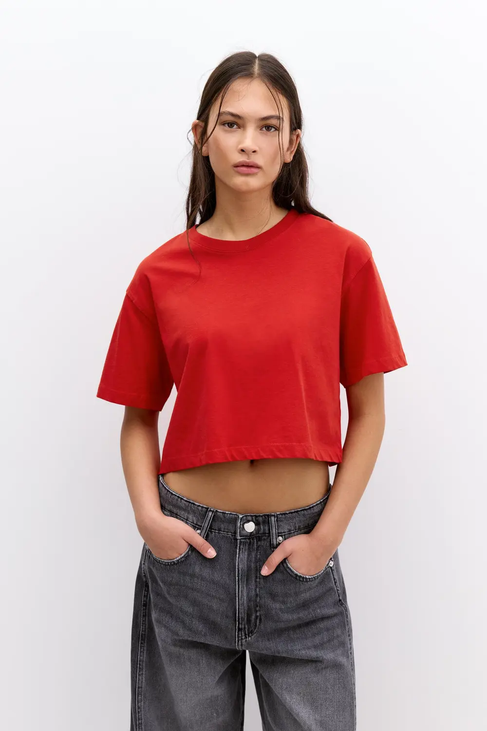 Camiseta cropped manga corta