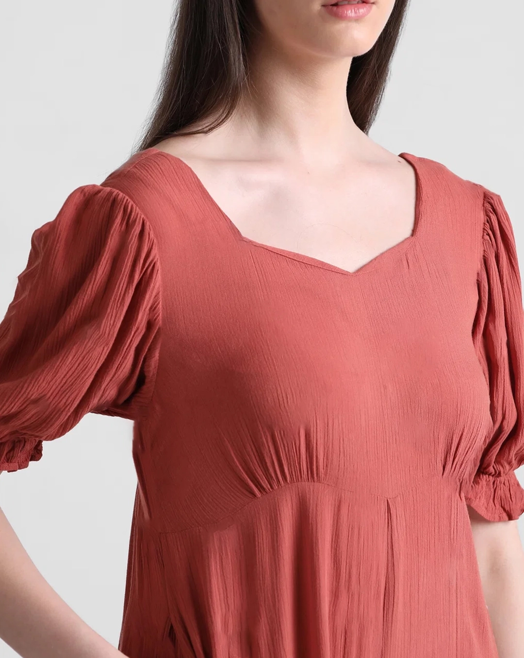 Rust Red Puff Sleeve Daisy Print Jumpsuit