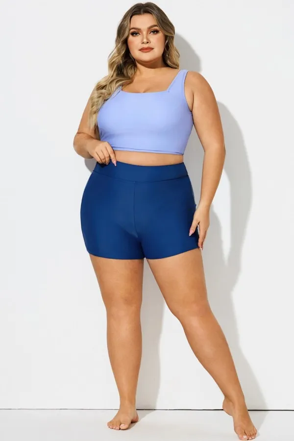 Navy Solid High Waisted Women Boy Short