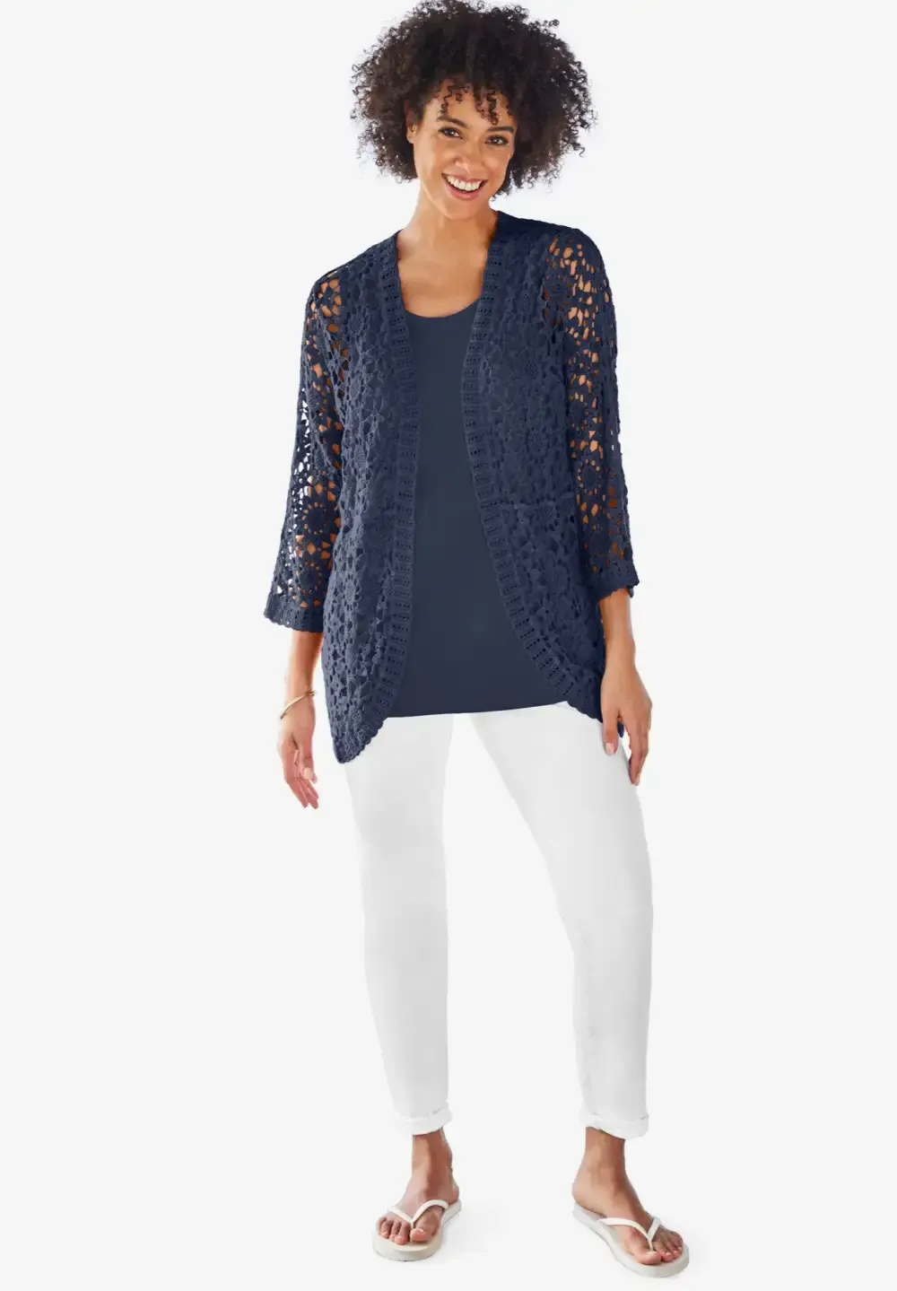 Curved Hem Pointelle Cardigan