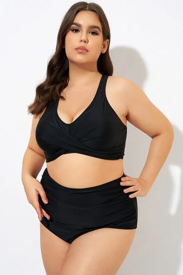 Black Twist Front Adjustable Back Latch Bikini Top