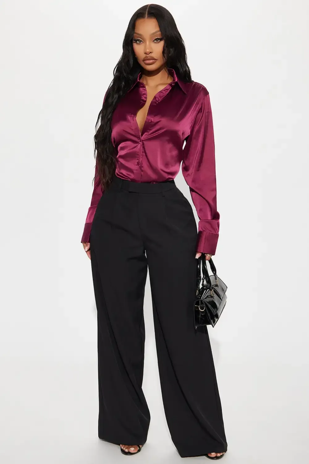 Another Workday Satin Shirt - Wine