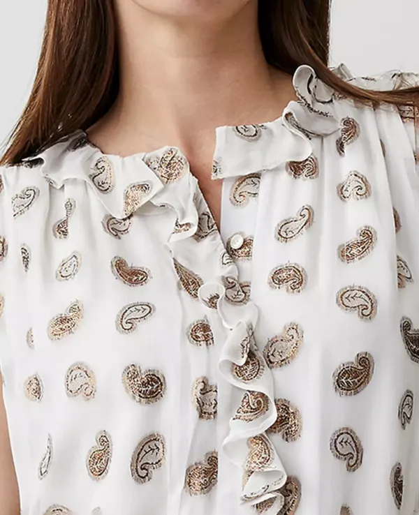Metallic Paisley Clip Ruffle Neck Popover