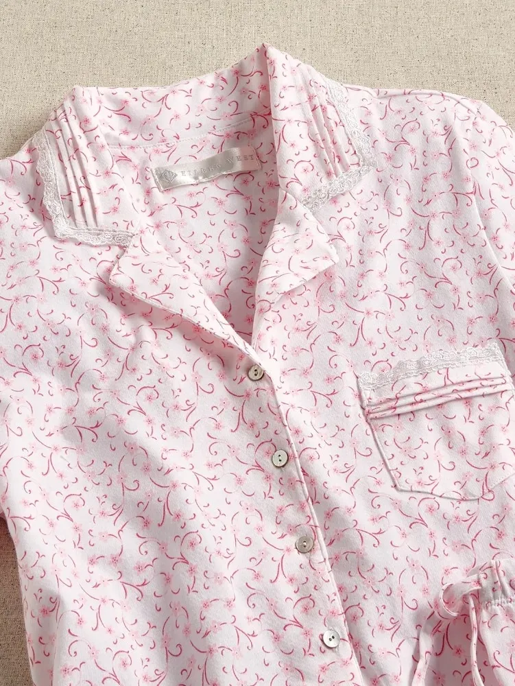 Eileen West Pink Scroll Cotton Capri Pajama Set