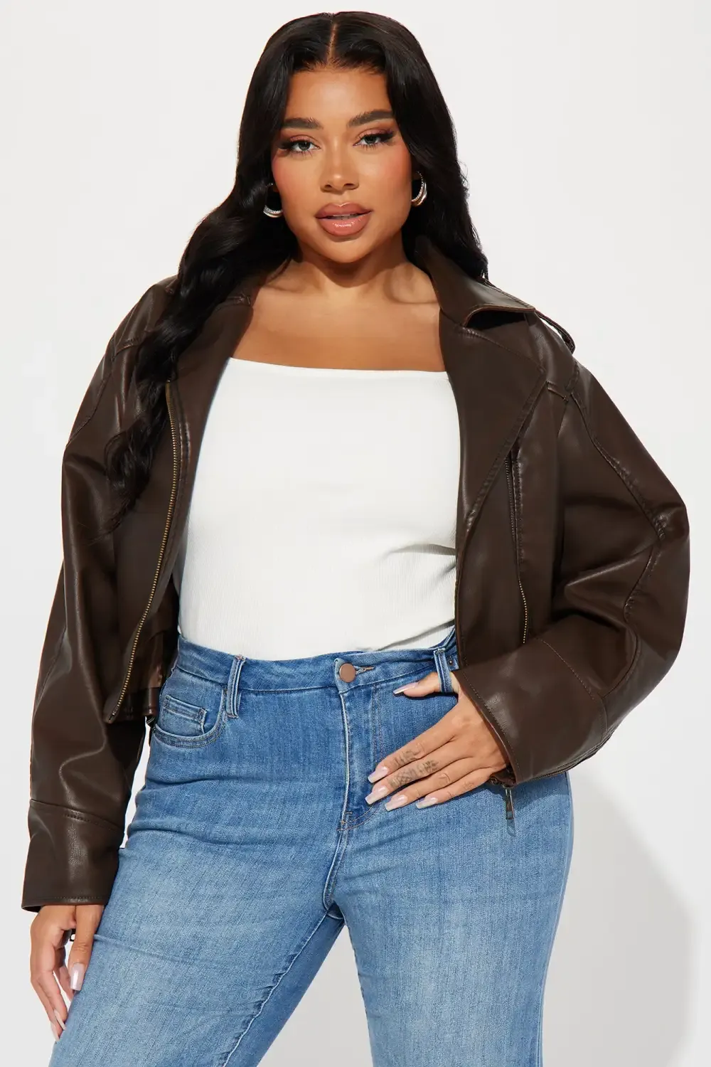Check The Deets Faux Leather Moto Jacket - Brown