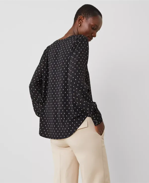 Geo V-Neck Mixed Media Top