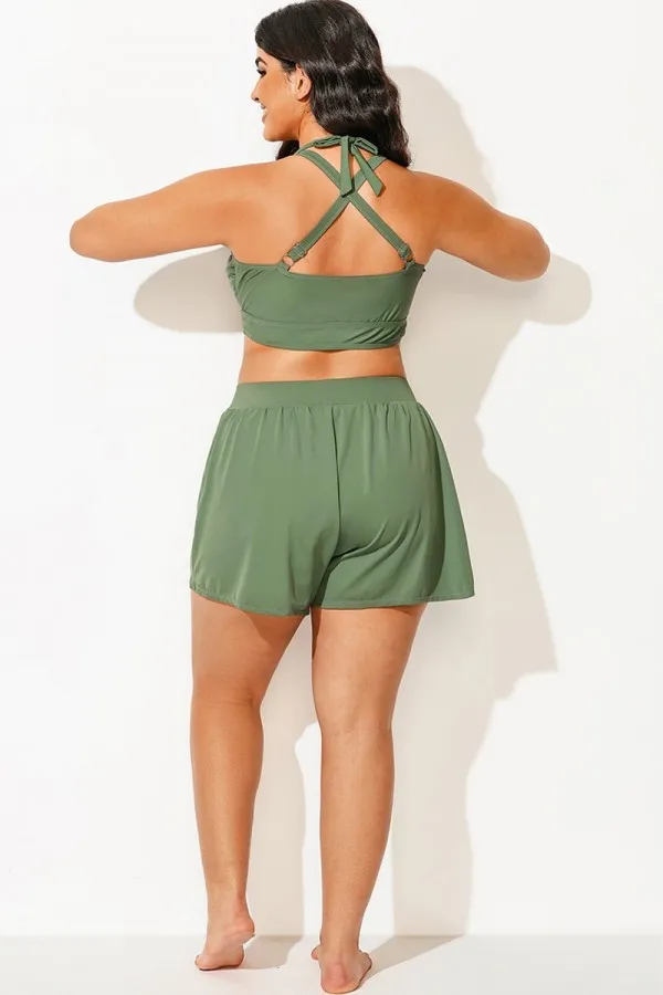 Plus Size Green Women Swim Skirt Bottoms