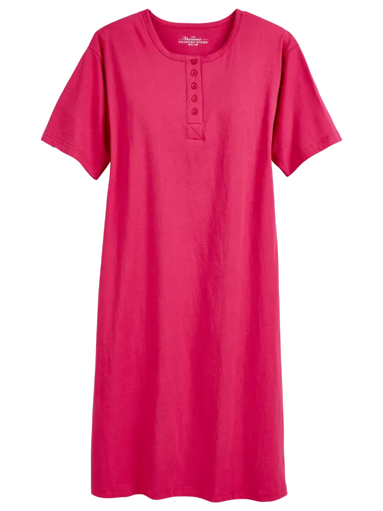Comfort Knit Solid Color Cotton Short-Sleeve Long Nightgown