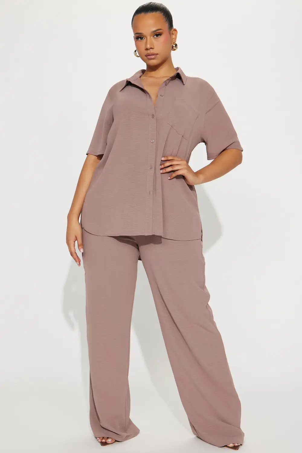 Makenzie Short Sleeve Pant Set - Mocha
