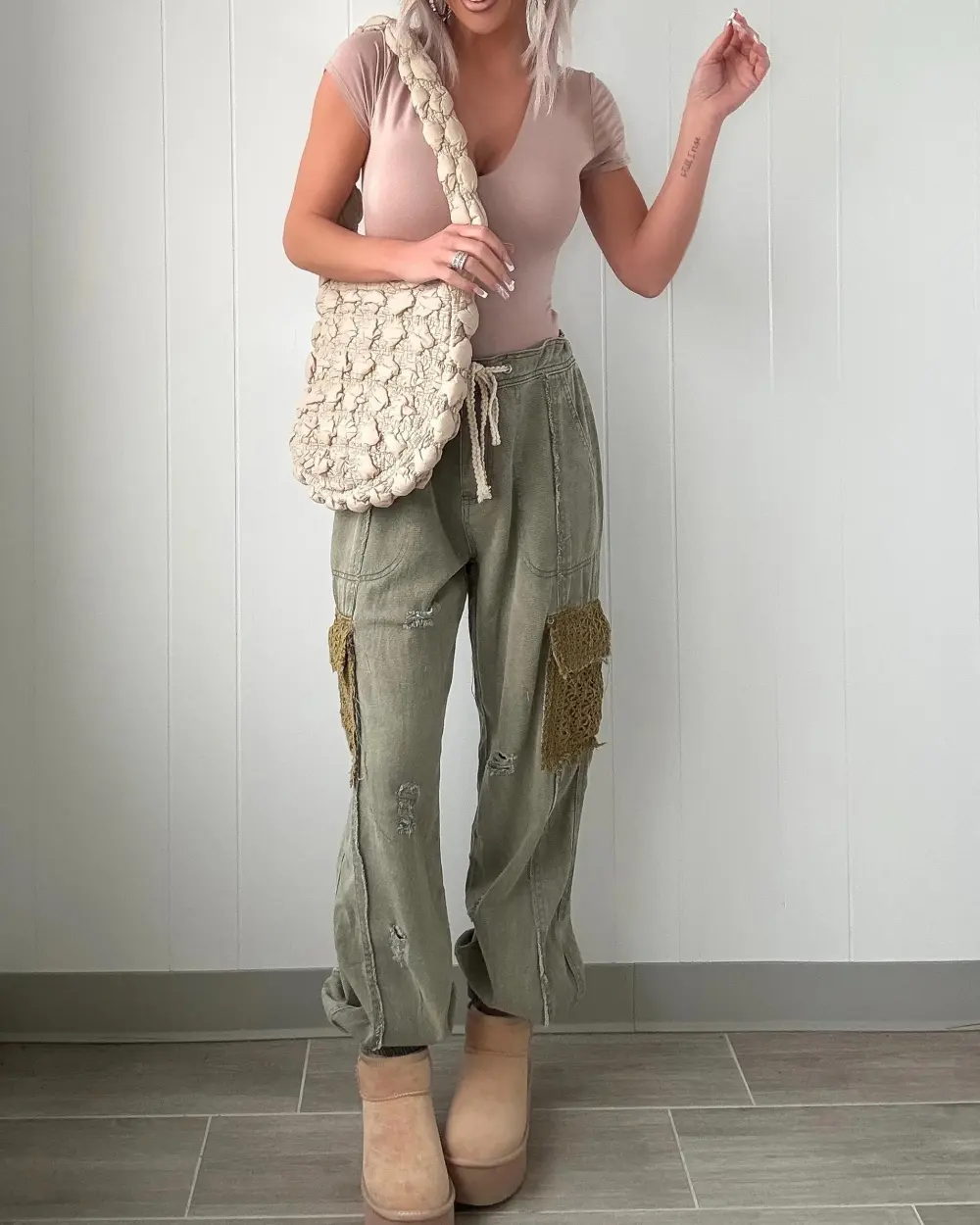 Essentials Crochet Joggers - Olive