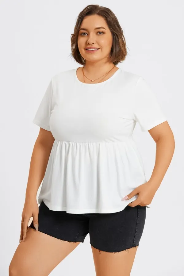 Black Peplum Short Sleeve Round Neck Top