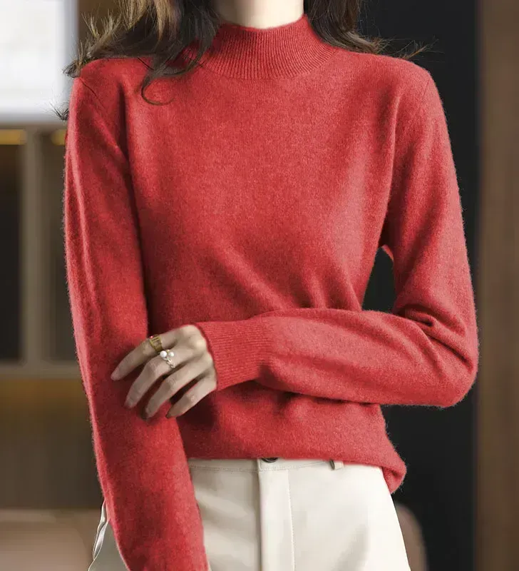 Solid Half Turtleneck Thickened Knit Sweater
