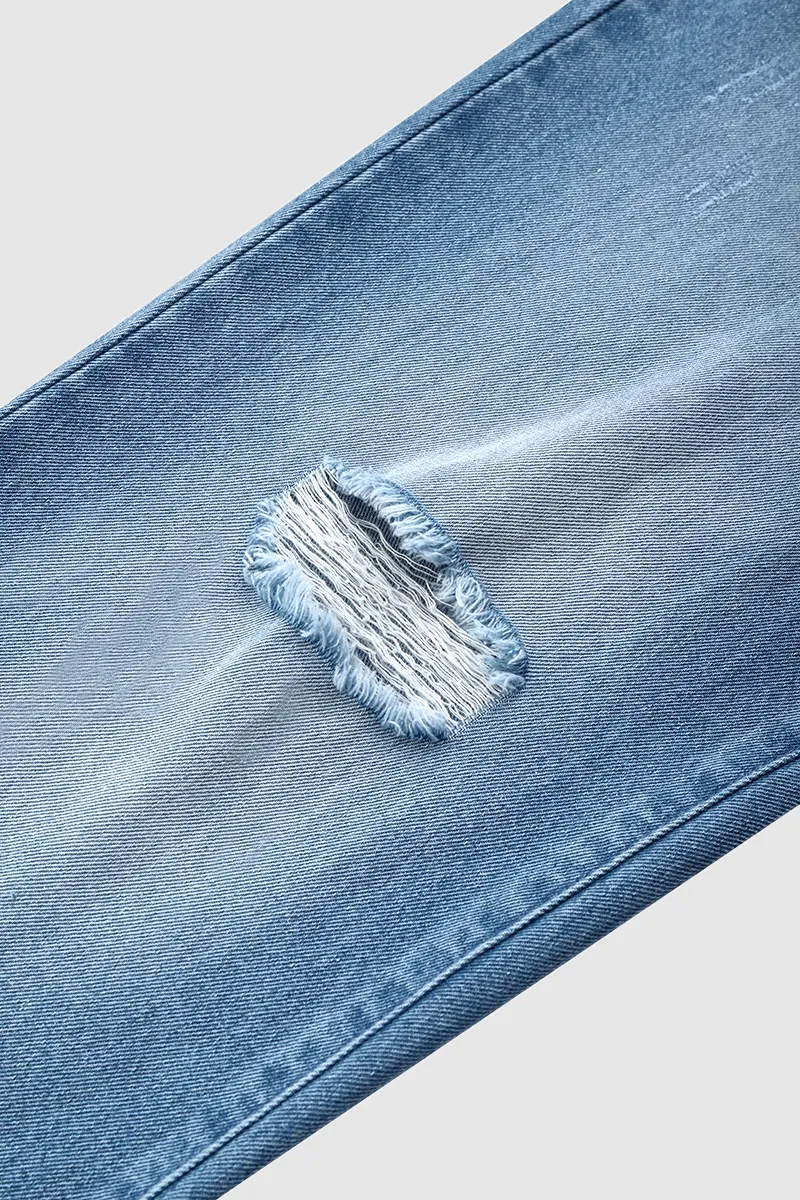 Wash Ripped Button Fly Low Waist Straight Leg Jeans