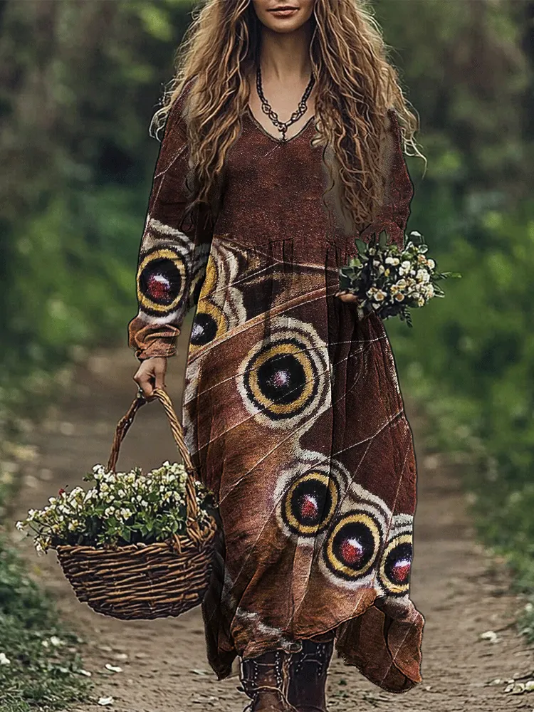 Forest Butterfly Wings Art Flowy Linen Blend Maxi Dress