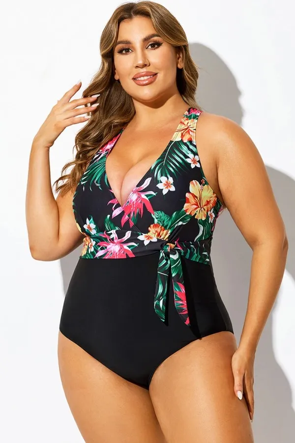 Floral Print Halter Neck One Piece Swimsuit