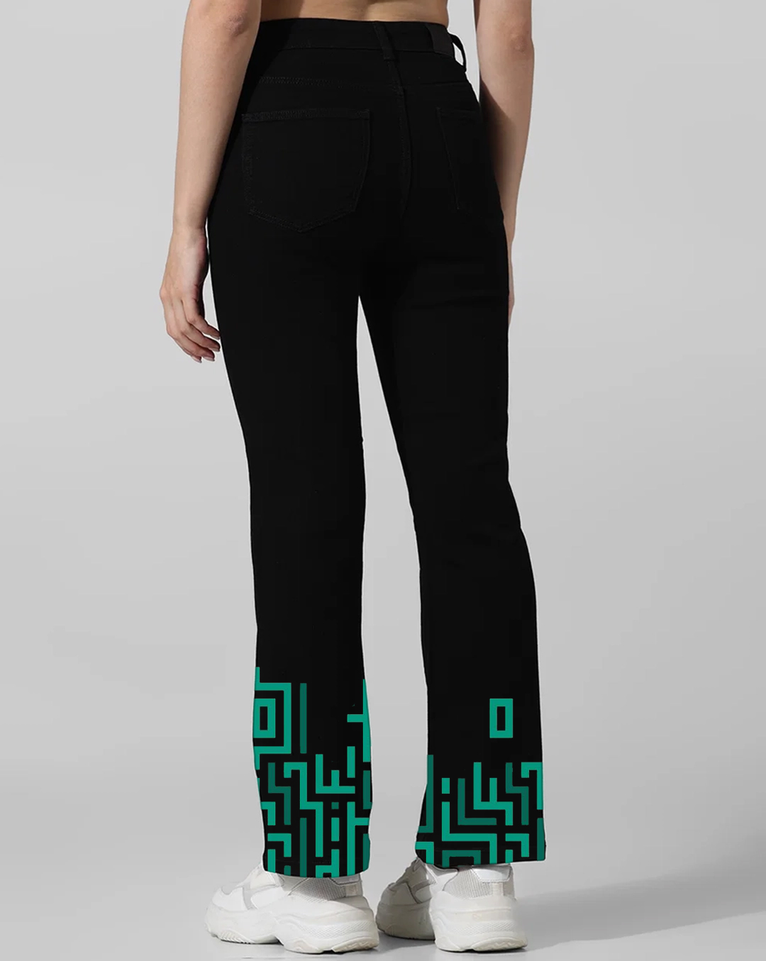 Black High Rise Flared Maze Print Jeans
