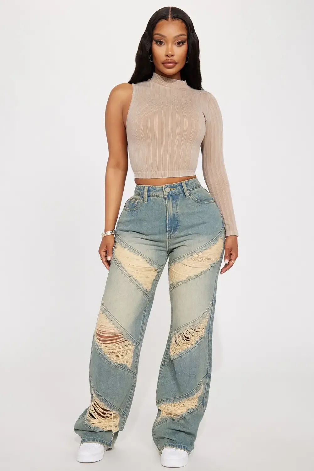 Of Significance Shredded Straight Leg Jeans - Vintage Wash
