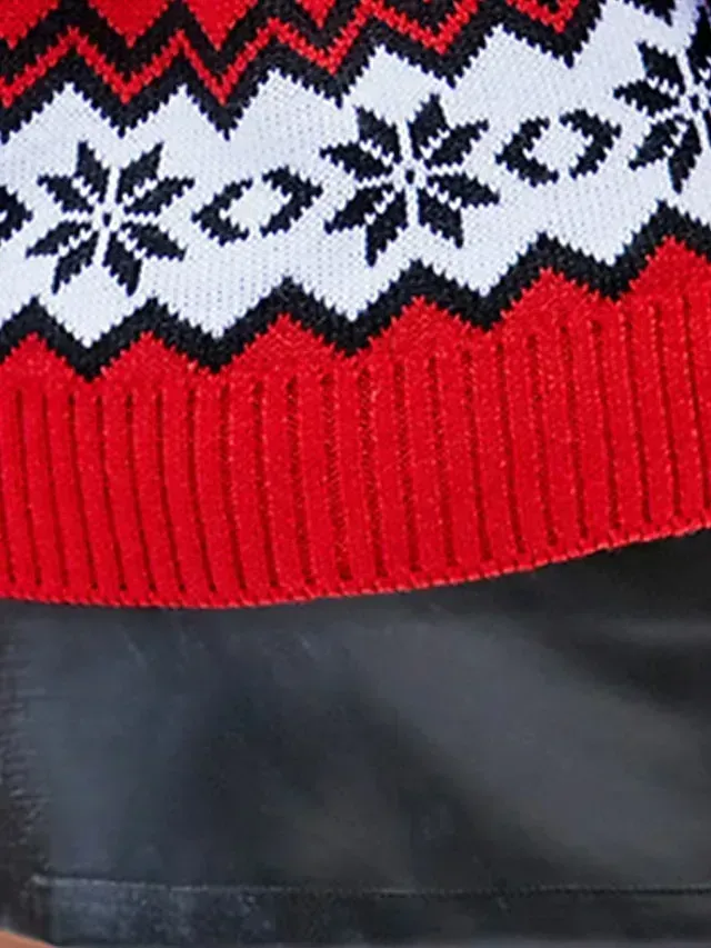Women's Ugly Christmas Sweater Pullover Sweater Jumper Crew Neck Ribbed Knit Acrylic Tassel Fall Winter Regular Daily Going out Xmas Stylish Casual Soft Long Sleeve Elk Snowflake White Red S M L