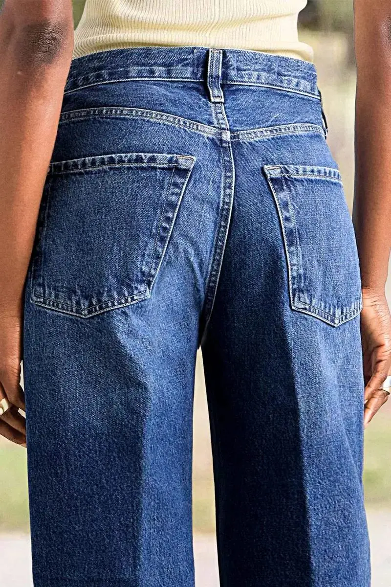 Wash Roll Hem High Rise Straight Leg Jeans