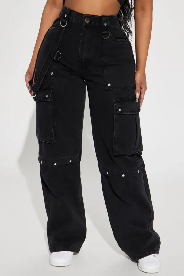 Unstoppable Studded Non Stretch Straight Leg Utility Jeans - Black