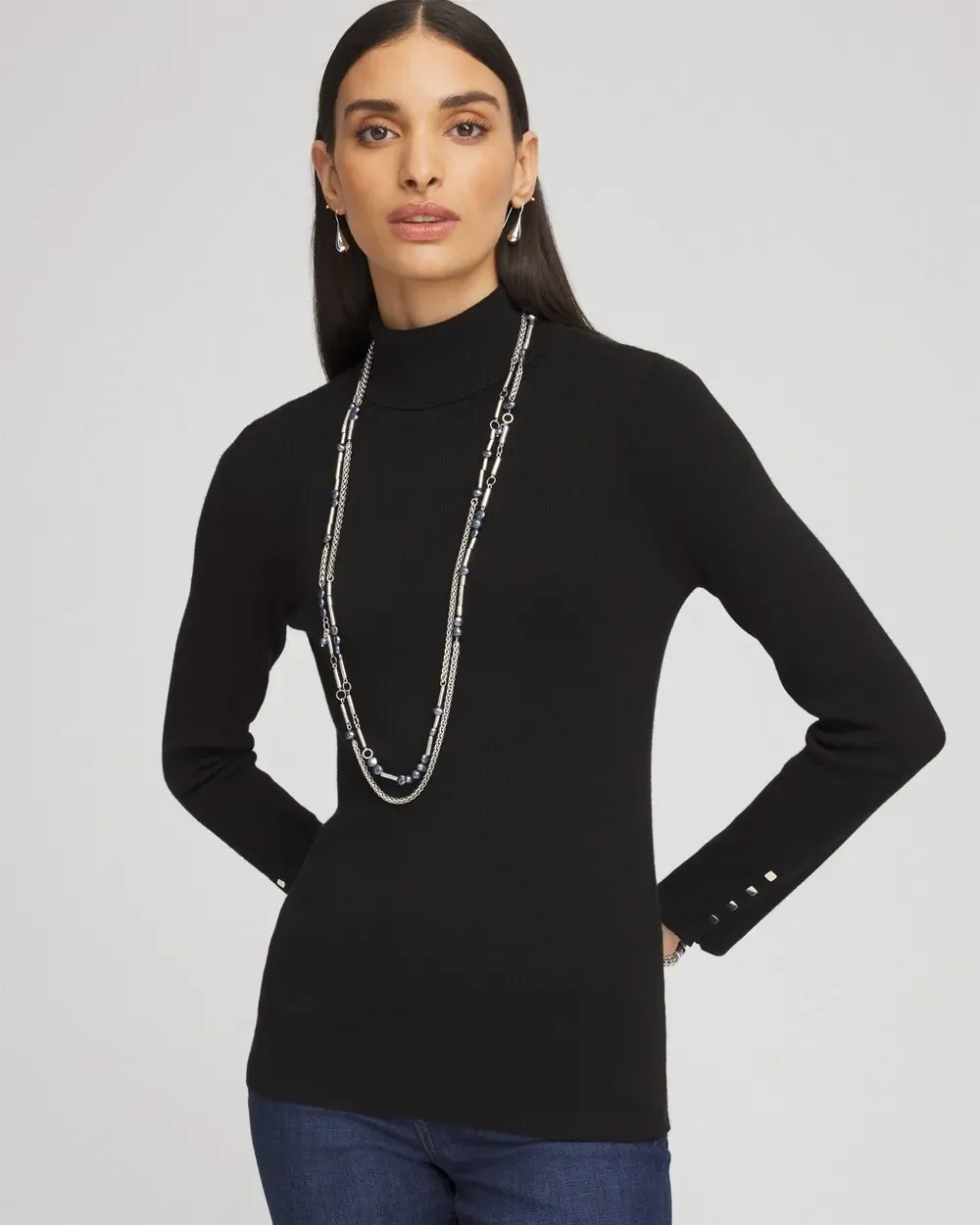 EcoveroTM Button Cuff Turtleneck Sweater