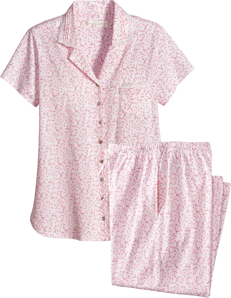 Eileen West Pink Scroll Cotton Capri Pajama Set