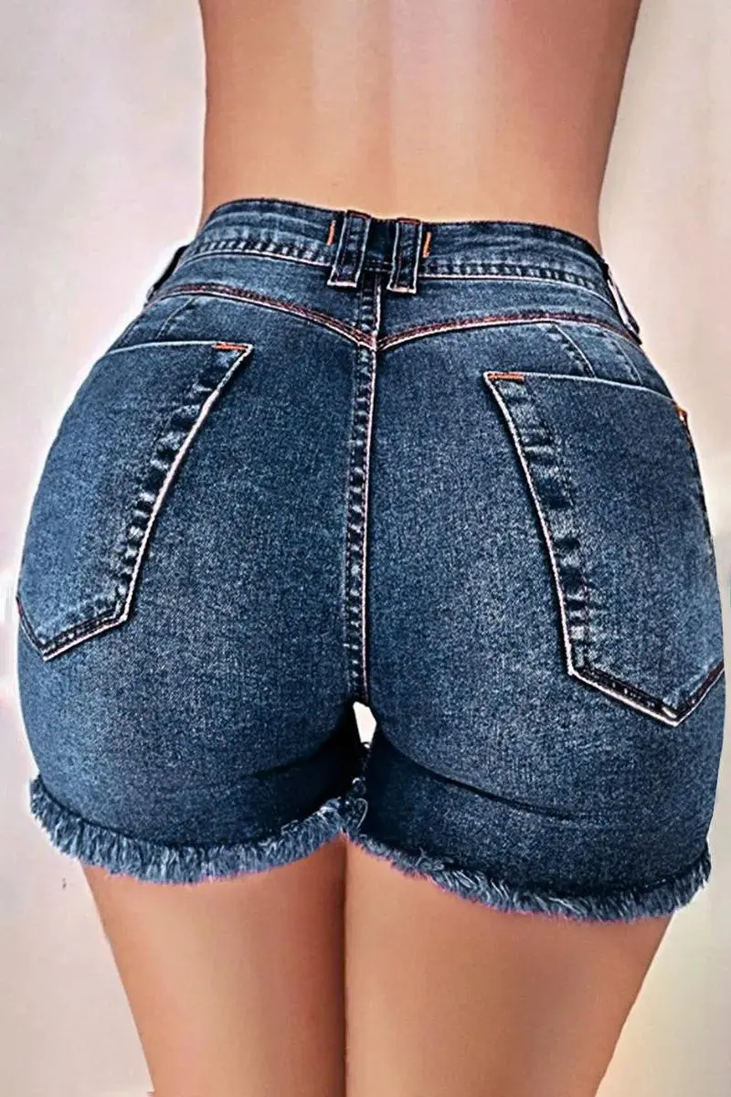Raw Hem Button Fly High Rise Denim Shorts