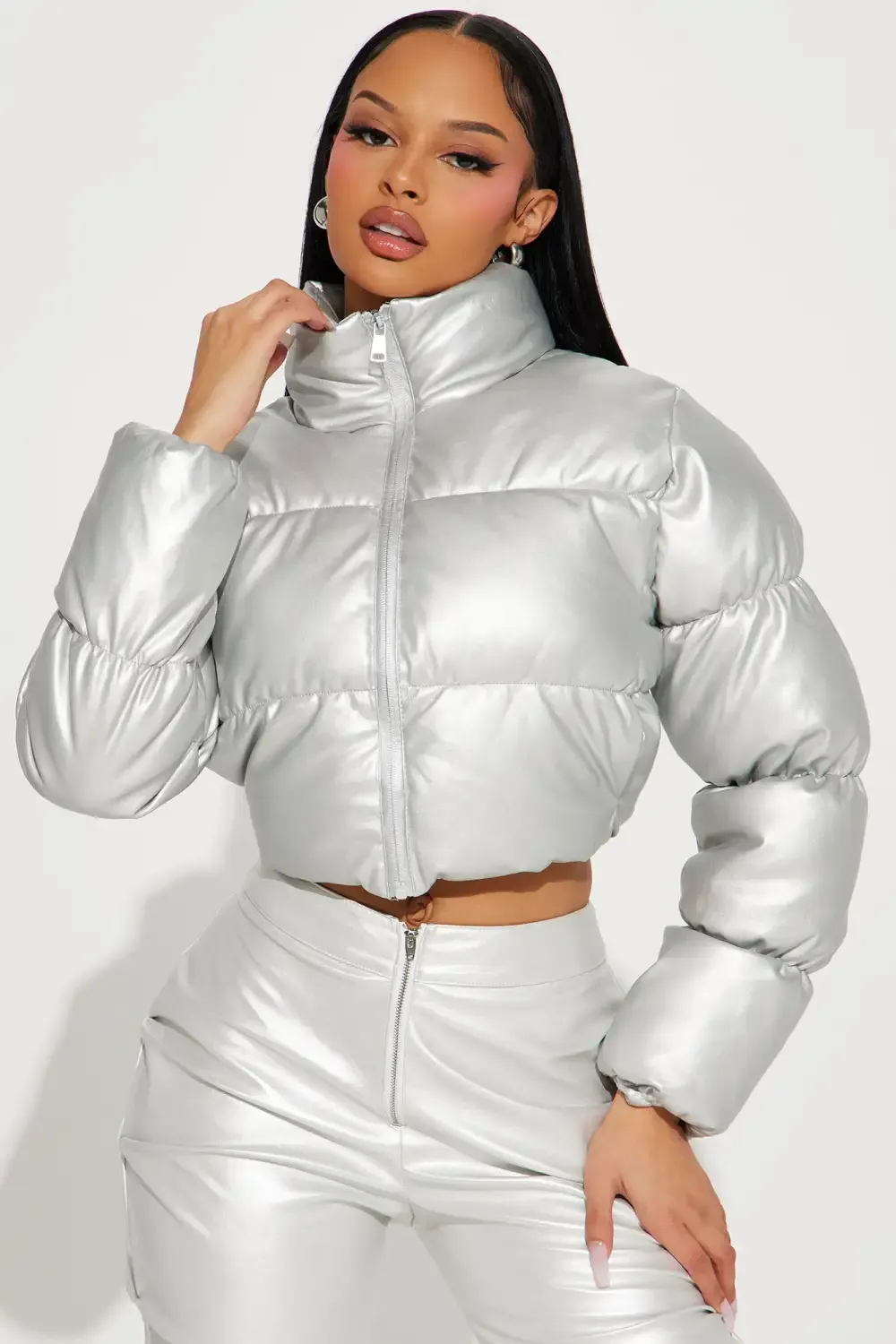 One And Only Quilted Puffer Jacket - Silver
